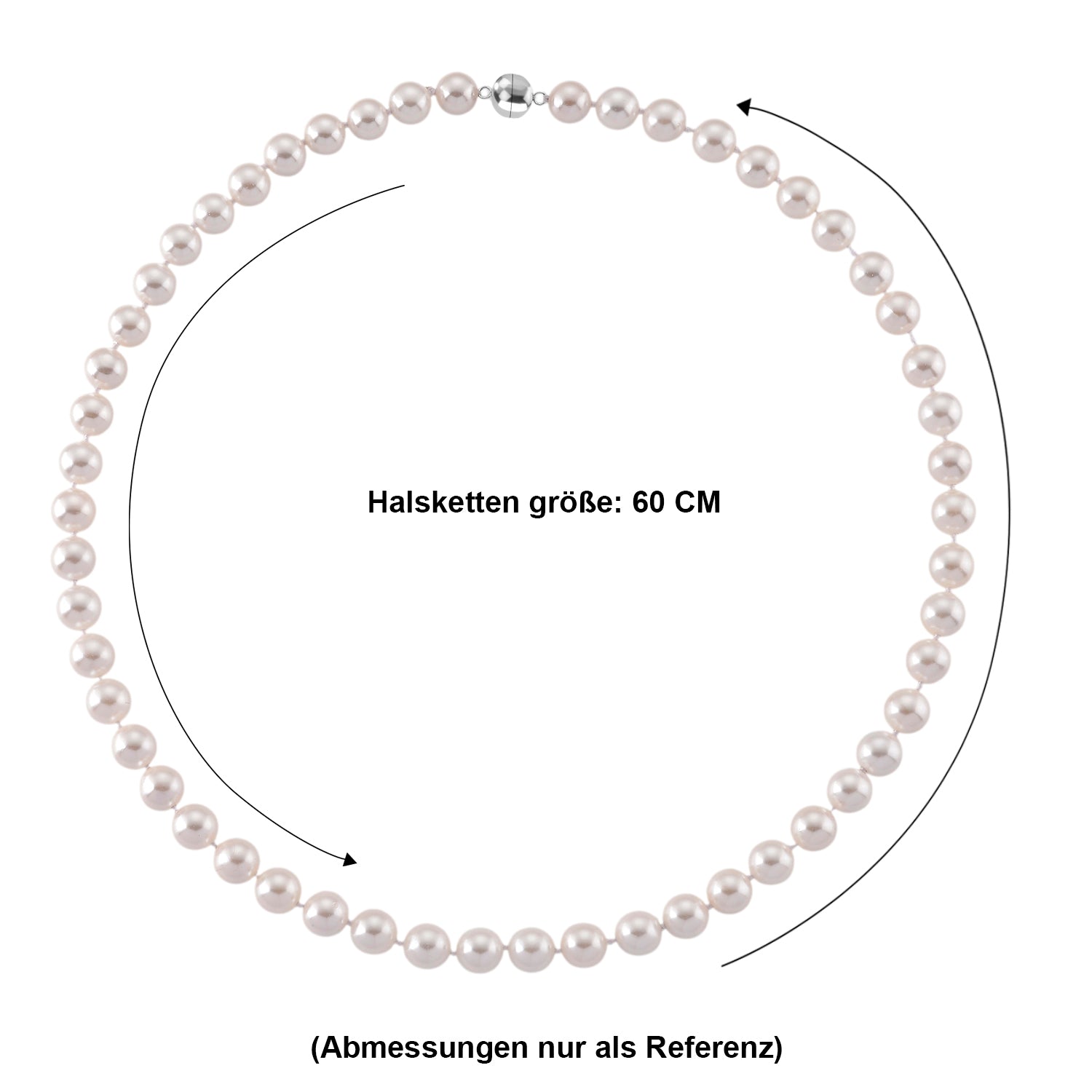 Weiße Muschelkernperle (9-11 mm) Halskette ca. 60 cm 316L Edelstahl