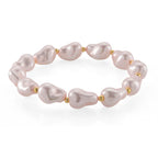 Rosa Muschelkernperle (10x14 mm) Armband, Flexibles (ca. 17-18.5 cm), Reine Legierung gelb vergoldet