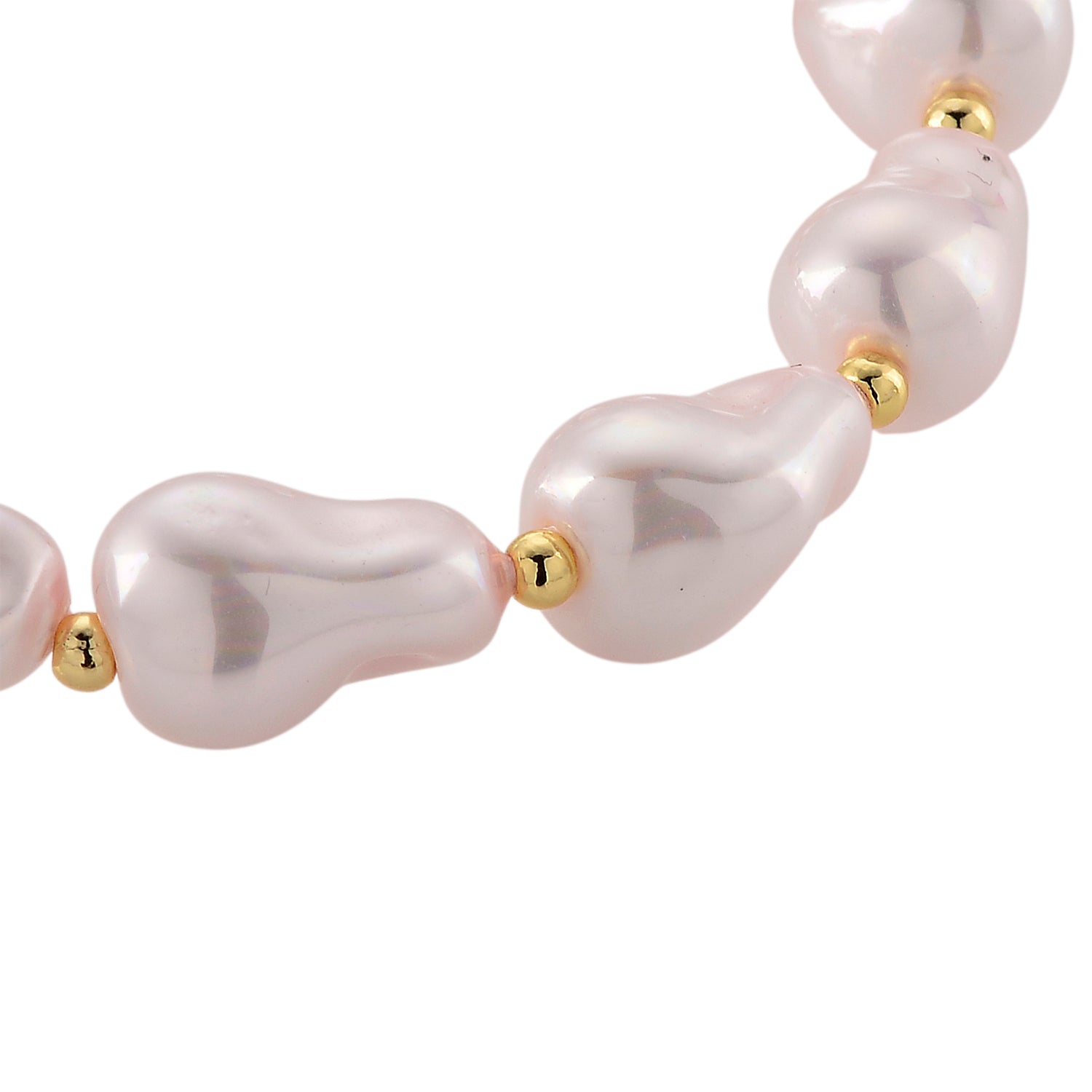 Rosa Muschelkernperle (10x14 mm) Armband, Flexibles (ca. 17-18.5 cm), Reine Legierung gelb vergoldet