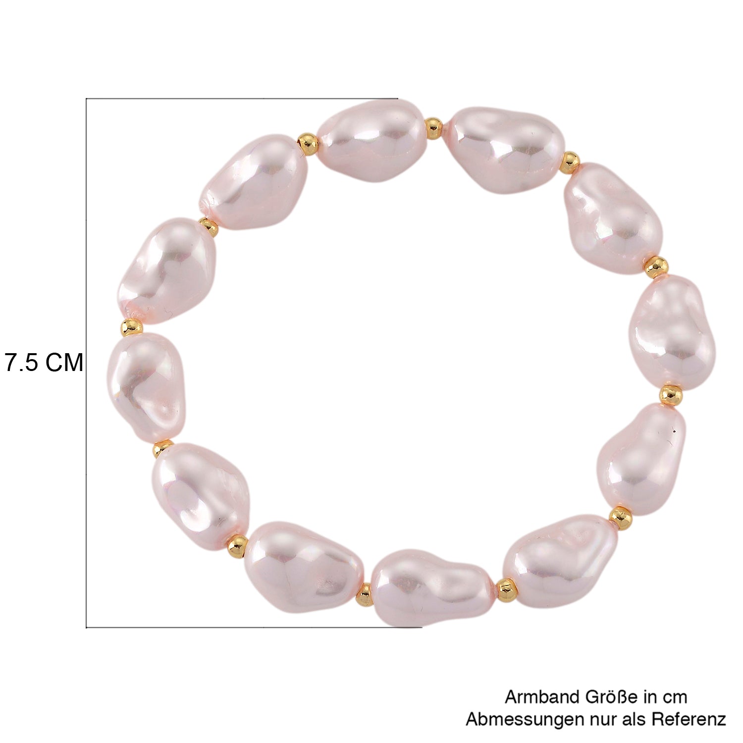 Rosa Muschelkernperle (10x14 mm) Armband, Flexibles (ca. 17-18.5 cm), Reine Legierung gelb vergoldet
