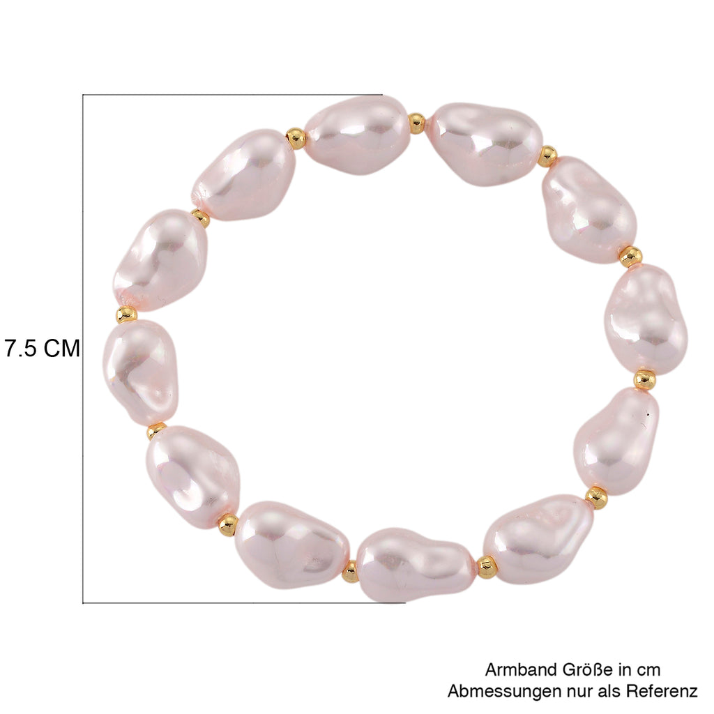 Rosa Muschelkernperle (10x14 mm) Armband, Flexibles (ca. 17-18.5 cm), Reine Legierung gelb vergoldet