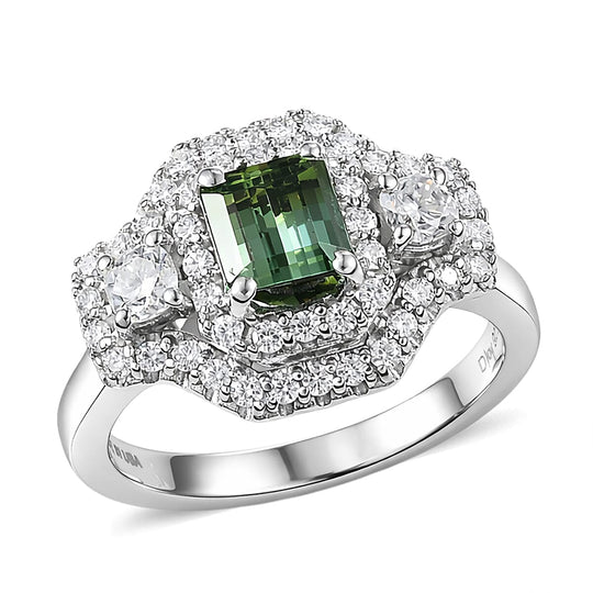 D'Joy AA Pirineu Lagoon Tourmaline, Moissanit Ring 925 Silber Rhodiniert (Größe 19.00) ca. 1,58 ct