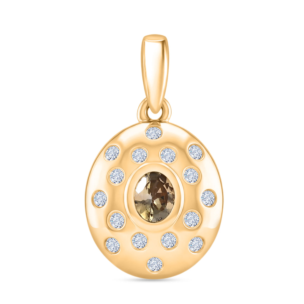 D'Joy AA Natürlicher goldener Tansanit, Weißer Zirkon Anhänger 925 Silber 750 Gelb Vergoldet ca. 0.66 ct