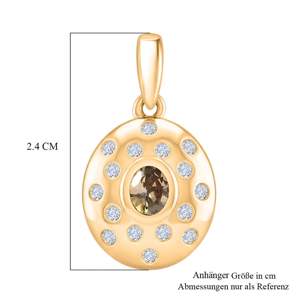 D'Joy AA Natürlicher goldener Tansanit, Weißer Zirkon Anhänger 925 Silber 750 Gelb Vergoldet ca. 0.66 ct