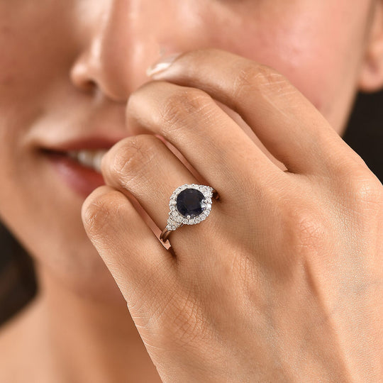 D'Joy AA Iolit, Moissanit AGI zertifiziert Ring 925 Silber Rhodiniert (Größe 16.50) ca. 2,95 ct