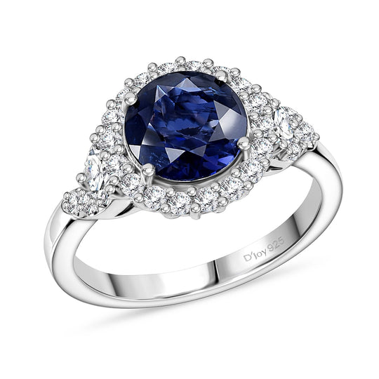 D'Joy AA Iolit, Moissanit AGI zertifiziert Ring 925 Silber Rhodiniert (Größe 16.50) ca. 2,95 ct