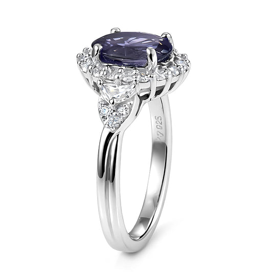 D'Joy AA Iolit, Moissanit AGI zertifiziert Ring 925 Silber Rhodiniert (Größe 17.00) ca. 3,00 ct