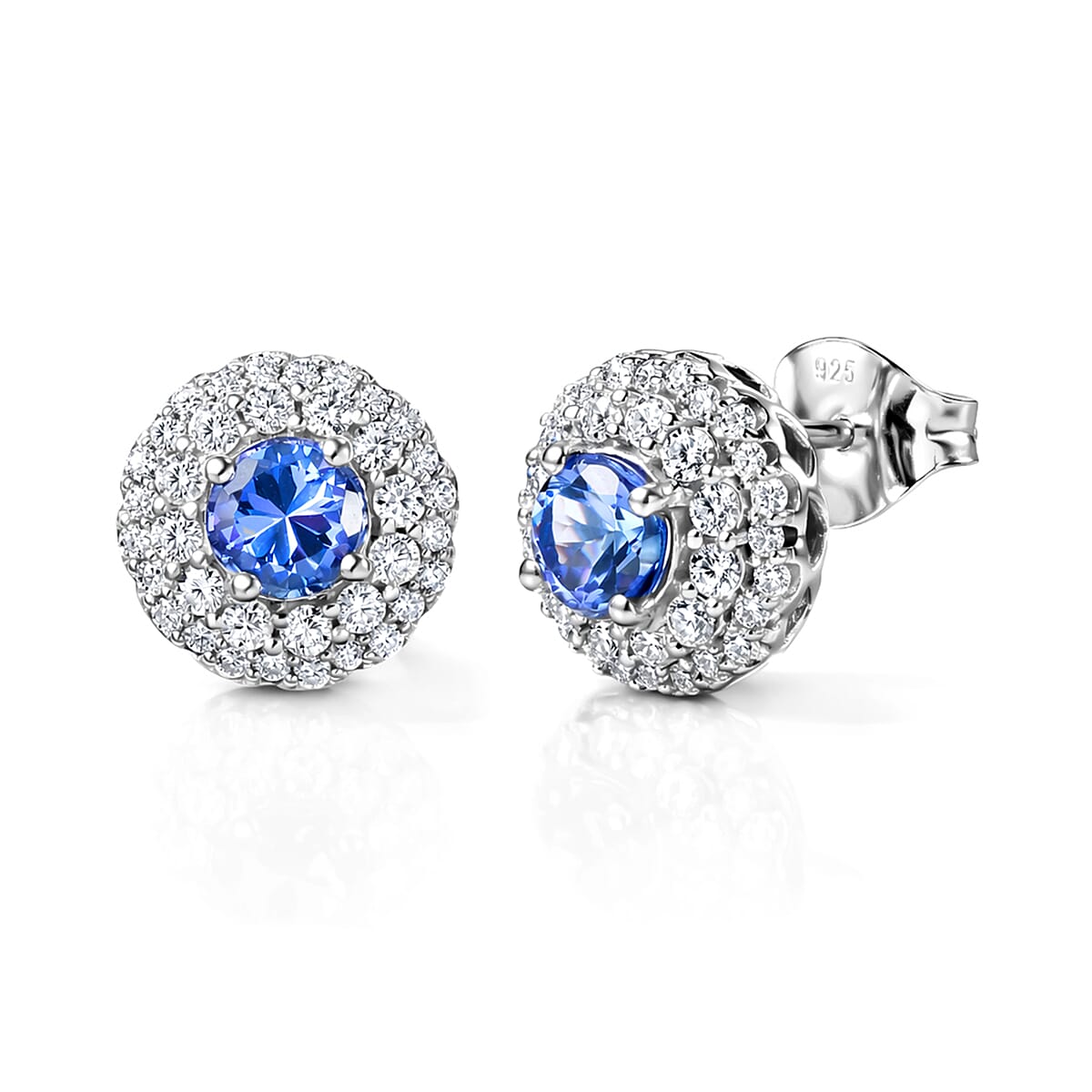 D'Joy AA Tansanit, Moissanit Ohrringe 925 Silber Rhodiniert ca. 2,06 ct.