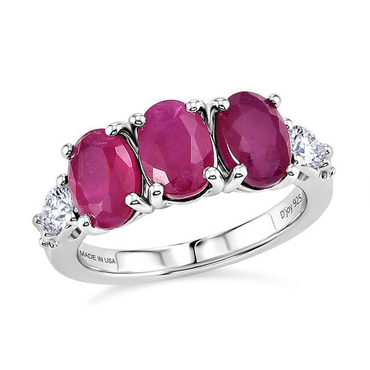 D'Joy AA Burmesischer Rubin, Moissanit Ring 925 Silber Rhodiniert (Größe 17.00) ca. 3,66 ct