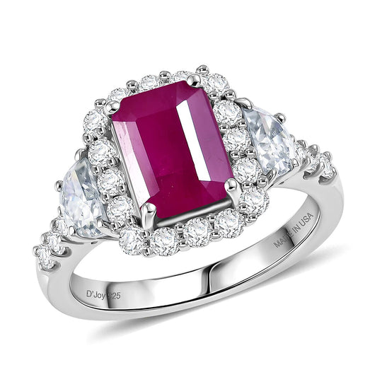 D'Joy AA Burmesischer Rubin, Moissanit Ring 925 Silber Rhodiniert (Größe 19.00) ca. 3,31 ct