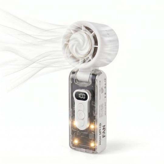 LIVMORE handlicher faltbarer Mini-Ventilator, LED-Licht, 1800mAh Akku, Schwarz