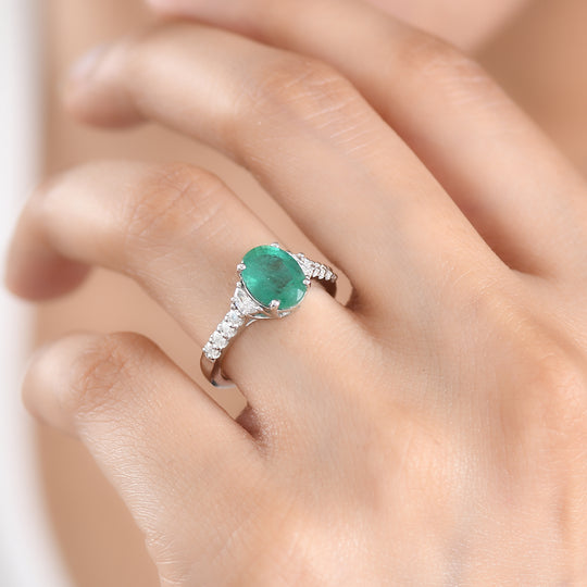 D'Joy AA Kagem Sambischer Smaragd, Moissanit Ring 925 Silber Rhodiniert (Größe 17.00)   (10-16 Werktage Lieferzeit) ca. 2,35 ct