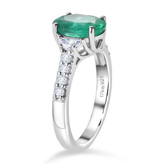 D'Joy AA Kagem Sambischer Smaragd, Moissanit Ring 925 Silber Rhodiniert (Größe 17.00)   (10-16 Werktage Lieferzeit) ca. 2,35 ct