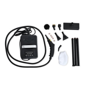 STEAM CLEANER Voltage: 220-240V 50/60Hz Power:1950W  Heating time:0-15s Air output: 50g/min Working time:26mins (max level) Water tank capacity: 1.5L steam hose length: 2.0m Cord length: external length 1.8M Stainless steel boiler  Steam pressure: 3bar 6