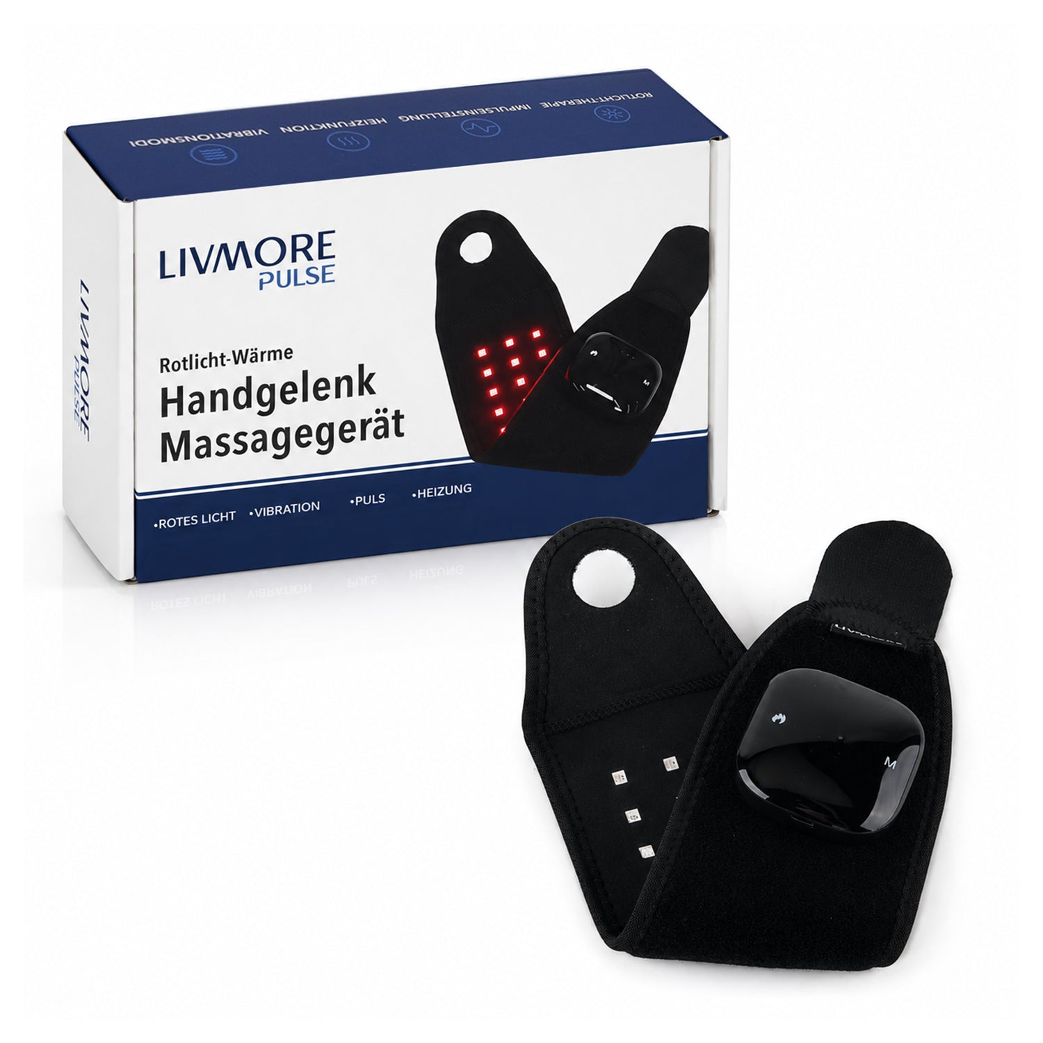 LIVMORE Handgelenkbandage mit Rotlicht und Infrarotlicht, 660nm und 850nm, Neopren, 41x9cm, Schwarz