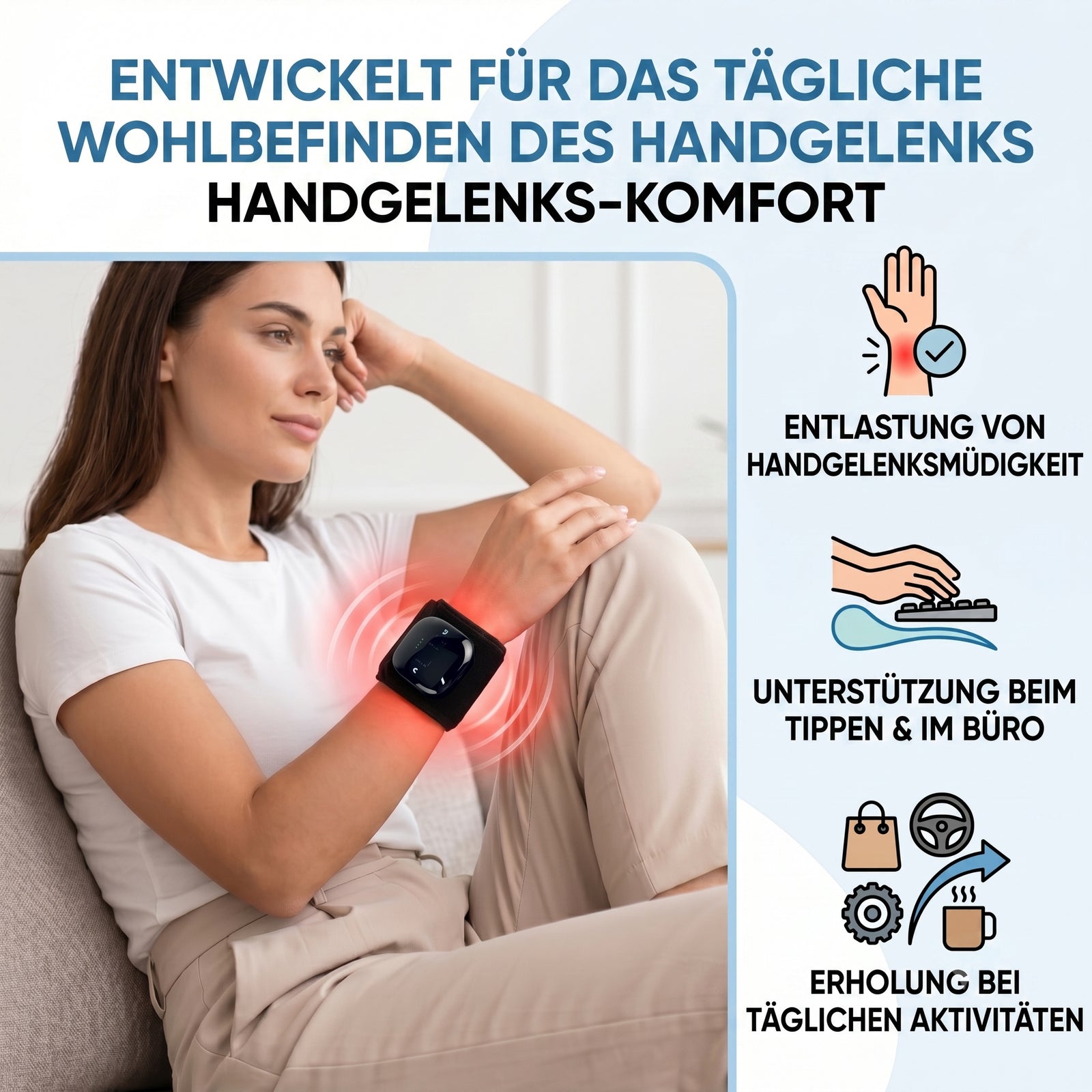LIVMORE Handgelenkbandage mit Rotlicht und Infrarotlicht, 660nm und 850nm, Neopren, 41x9cm, Schwarz