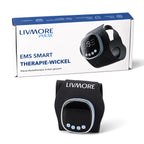 Livmore EMS Low-frequency pulse wrist wrap - Grey 1. Material: Polyester, spandex 2. Voltage: Input DC 5V, output 3.7V 3. Power: Output power 6W 4. Battery capacity: 1200 mA (included) 5. Functions: 6 modes, 19 intensity Settings, graphene 3 heating Sett