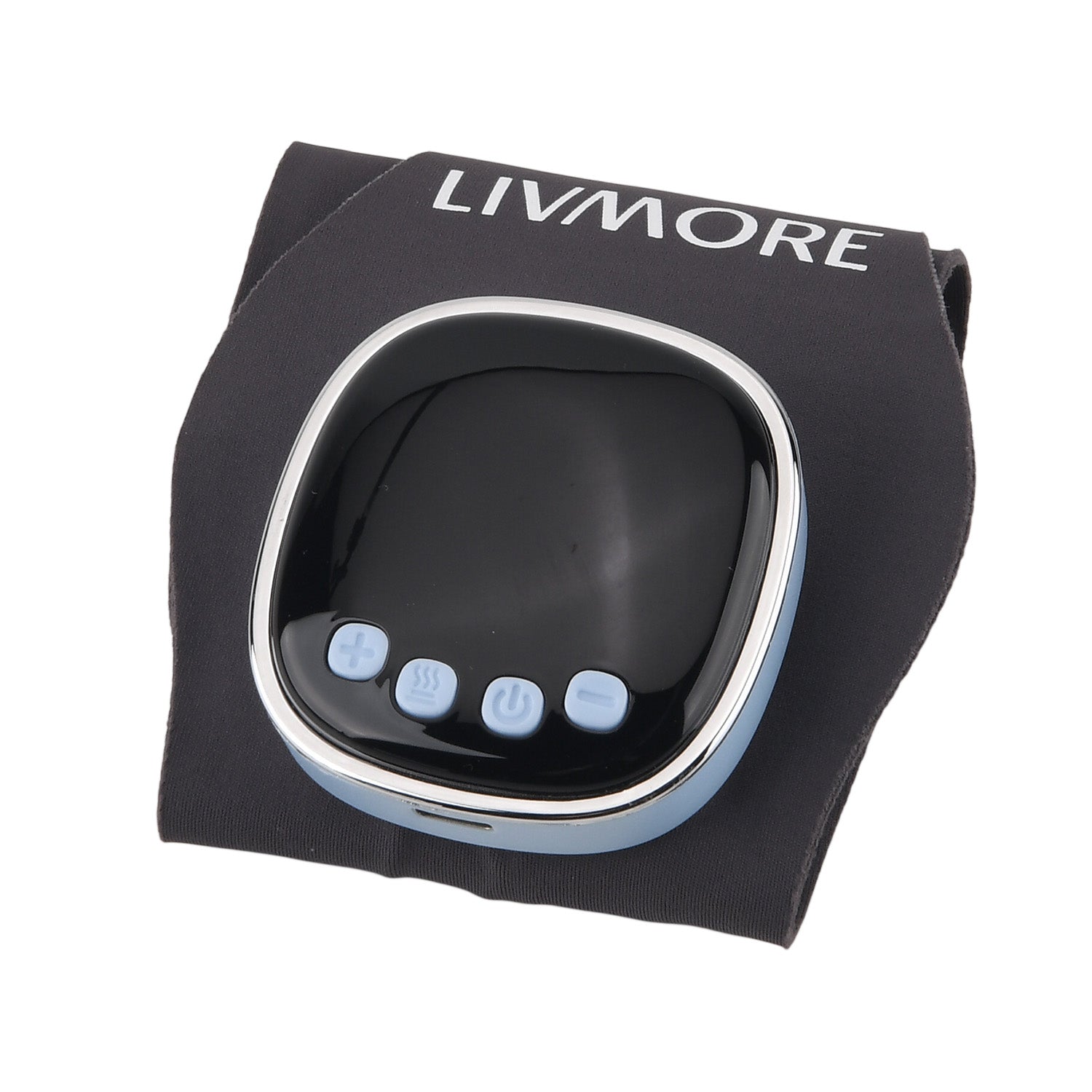 Livmore EMS Low-frequency pulse wrist wrap - Grey 1. Material: Polyester, spandex 2. Voltage: Input DC 5V, output 3.7V 3. Power: Output power 6W 4. Battery capacity: 1200 mA (included) 5. Functions: 6 modes, 19 intensity Settings, graphene 3 heating Sett