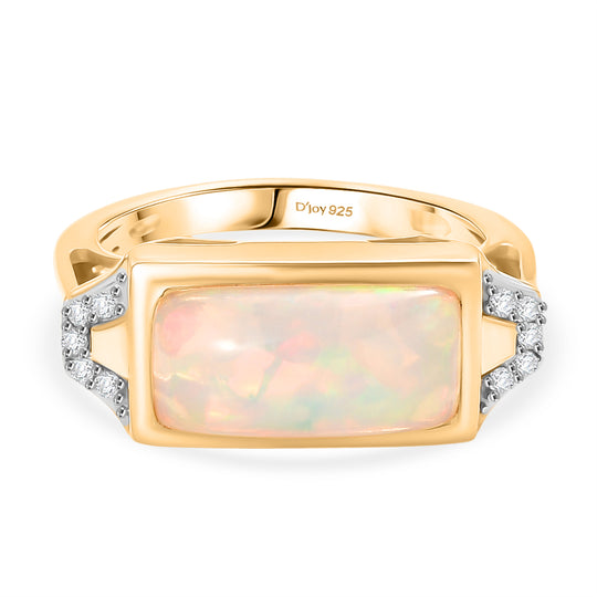 D'Joy Natürlicher, äthiopischer Welo Opal, Weißer Zirkon Ring 925 Silber 750 Gelbgold Vermeil (Größe 19.00) ca. 3,20 ct