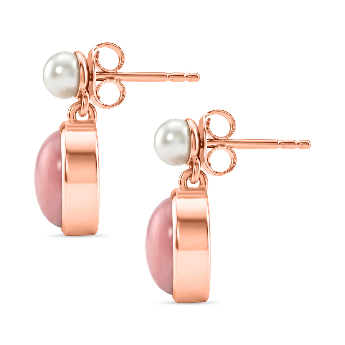 D'Joy AA Rosa Opal und 4mm Süßwasserperle Ohrringe, 925 Silber 750 rosévergoldet