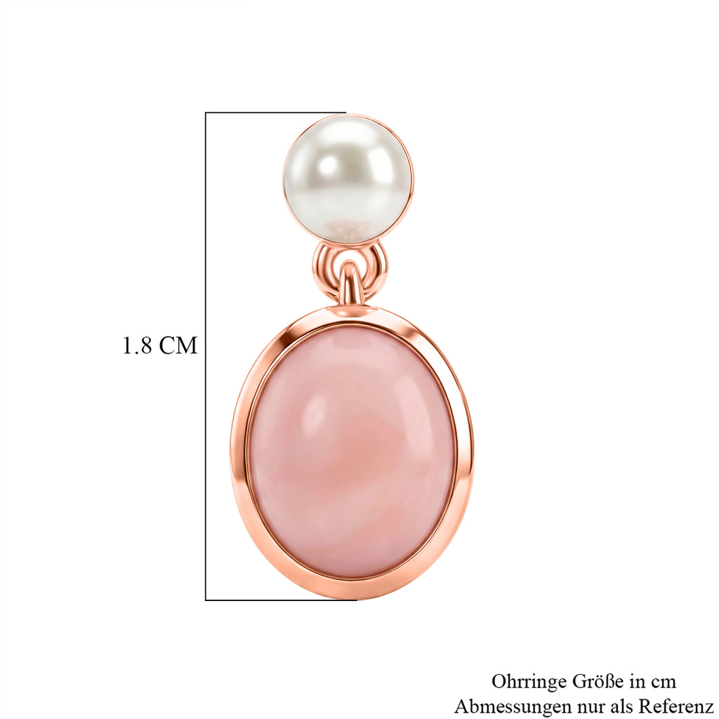 D'Joy AA Rosa Opal, Süßwasser Perle (4mm) Ohrringe 925 Silber 750 rosévergoldet