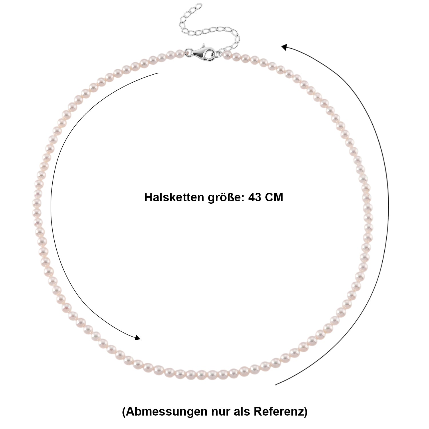 D'Joy AAA Zhuji Akoya-Perle (3-5 mm) Halskette ca. 43 cm + 5 cm Extender, 925 Silber rhodiniert