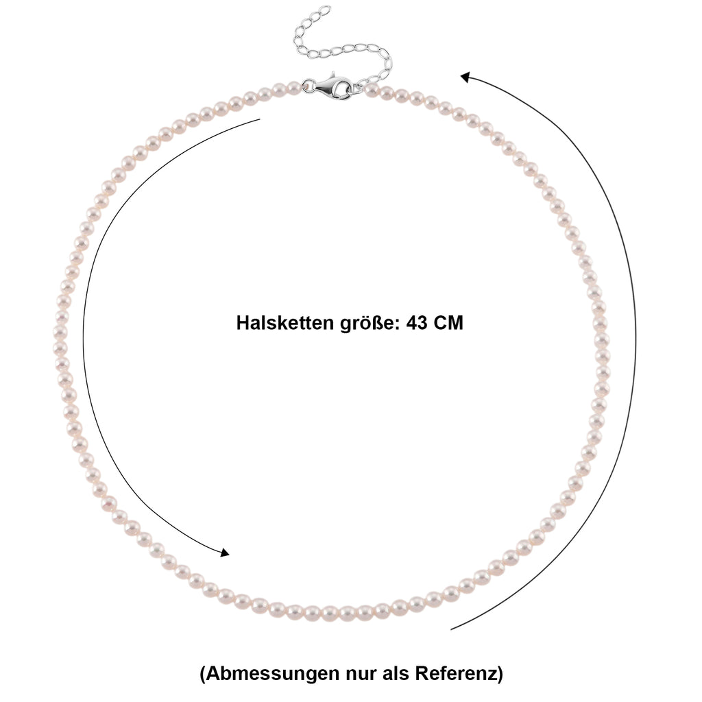 D'Joy AAA Zhuji Akoya-Perle (3-5 mm) Halskette ca. 43 cm + 5 cm Extender, 925 Silber rhodiniert