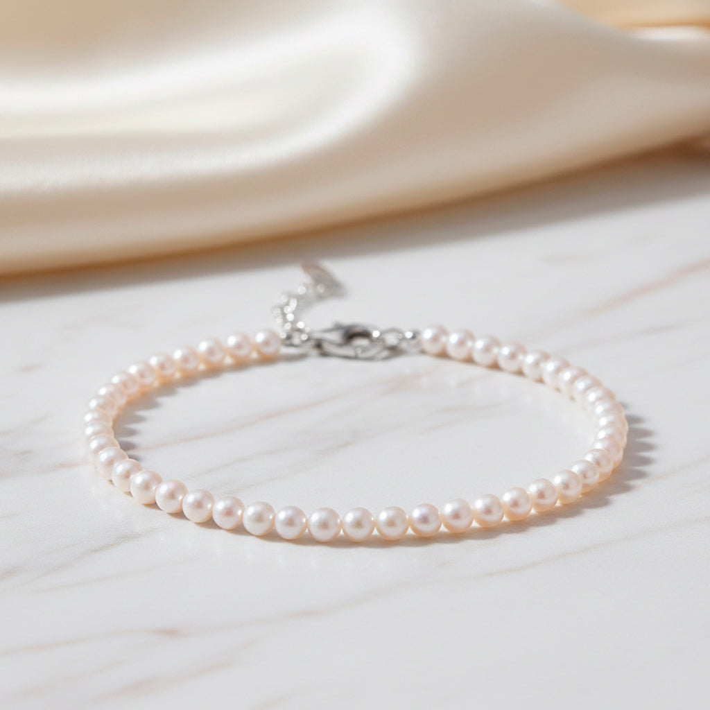 D'Joy AAA Zhuji Akoya-Perle (3-5 mm) Armband ca. 18 cm + 5 cm Extender, 925 Silber rhodiniert