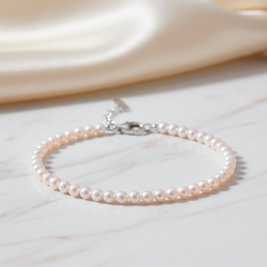 D'Joy AAA Zhuji Akoya-Perle (3-5 mm) Armband ca. 18 cm + 5 cm Extender, 925 Silber rhodiniert