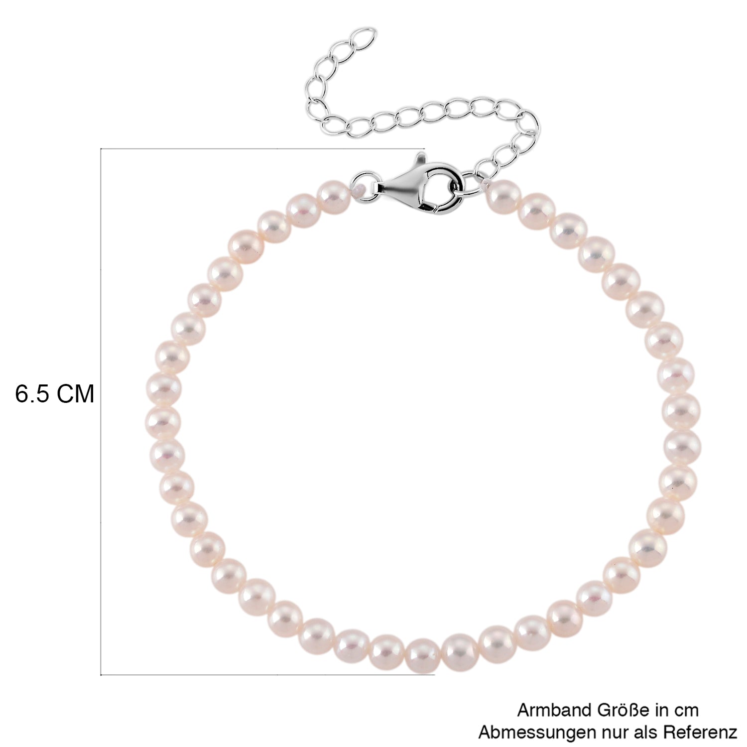 D'Joy AAA Zhuji Akoya-Perle (3-5 mm) Armband ca. 18 cm + 5 cm Extender, 925 Silber rhodiniert