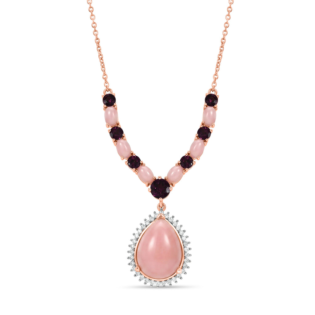 D'Joy AA Rosa Opal, Natürlicher Rhodolith Granat Halskette ca. 45 cm 925 Silber 750 Roségold Vermeil ca. 15,23 ct.