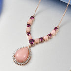 D'Joy AA Rosa Opal, Natürlicher Rhodolith Granat Halskette ca. 45 cm 925 Silber 750 Roségold Vermeil ca. 15,23 ct.