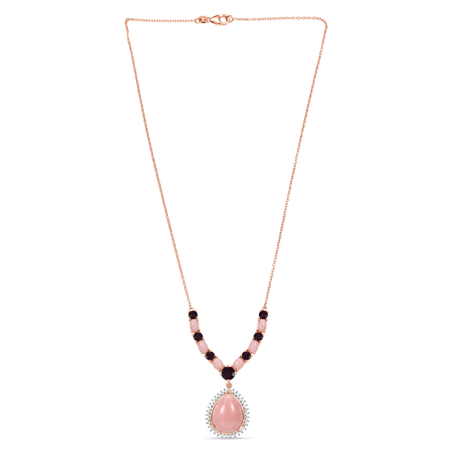 D'Joy AA Rosa Opal, Natürlicher Rhodolith Granat Halskette ca. 45 cm 925 Silber 750 Roségold Vermeil ca. 15,23 ct.