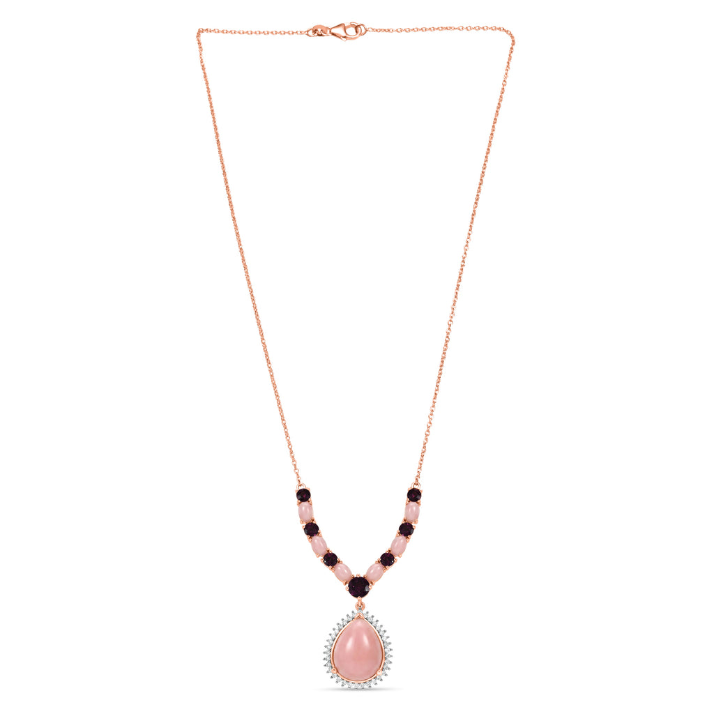 D'Joy AA Rosa Opal, Natürlicher Rhodolith Granat Halskette ca. 45 cm 925 Silber 750 Roségold Vermeil ca. 15,23 ct.