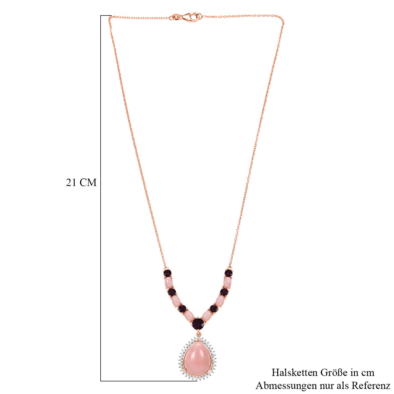 D'Joy AA Rosa Opal, Natürlicher Rhodolith Granat Halskette ca. 45 cm 925 Silber 750 Roségold Vermeil ca. 15,23 ct.