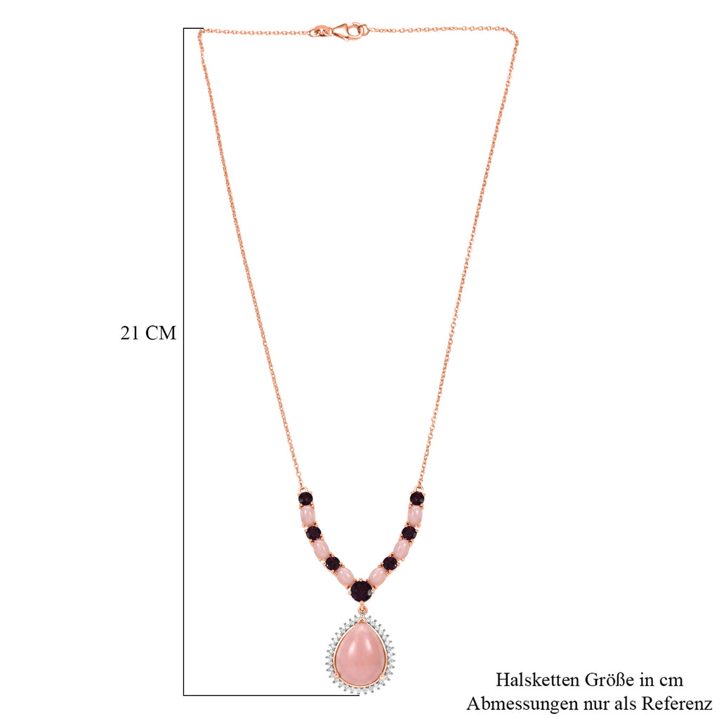 D'Joy AA Rosa Opal, Natürlicher Rhodolith Granat Halskette ca. 45 cm 925 Silber 750 Roségold Vermeil ca. 15,23 ct.