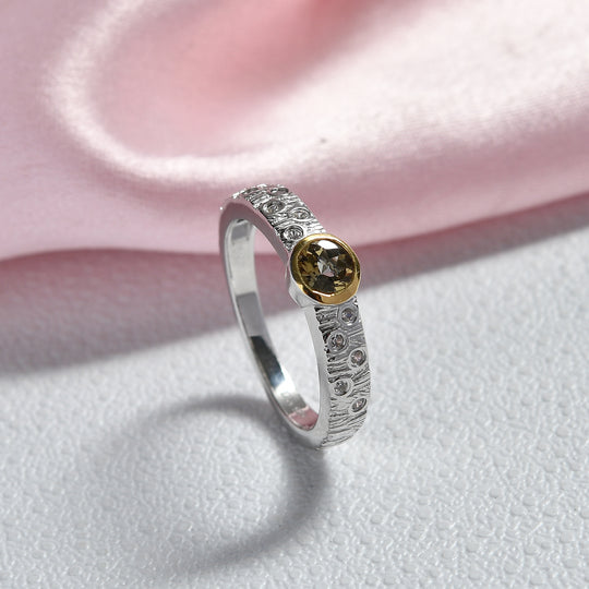 D'Joy AA Natürlicher goldener Tansanit, Weißer Zirkon Ring 925 Silber platiniert und vergoldet (Größe 18.00) ca. 0,50 ct