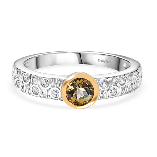 D'Joy AA Natürlicher goldener Tansanit, Weißer Zirkon Ring 925 Silber platiniert und vergoldet (Größe 18.00) ca. 0,50 ct