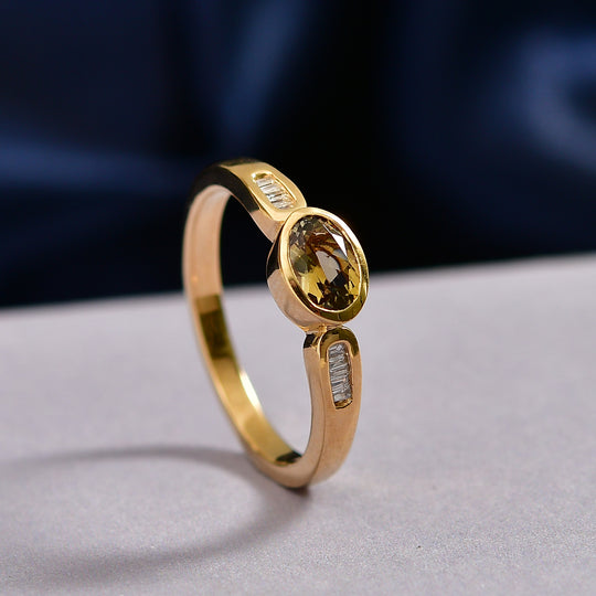 D'Joy AA Natürlicher goldener Tansanit, Weißer Diamant Ring 925 Silber 750 Gelbgold Vermeil (Größe 21.00) ca. 0,50 ct