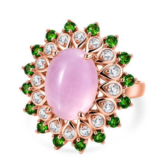 EVER TRUE Kunzit, Weißer Zirkon Ring Nickelfreies Messing Roségoldfarben (Größe 18.00) ca. 7.92 ct