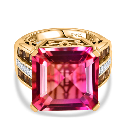 D'Joy Sonnenuntergang Skyline Sunset Quarz Triplette, Citrin Ring 925 Silber 750 Gelbgold Vermeil (Größe 19.00) ca. 14.19 ct