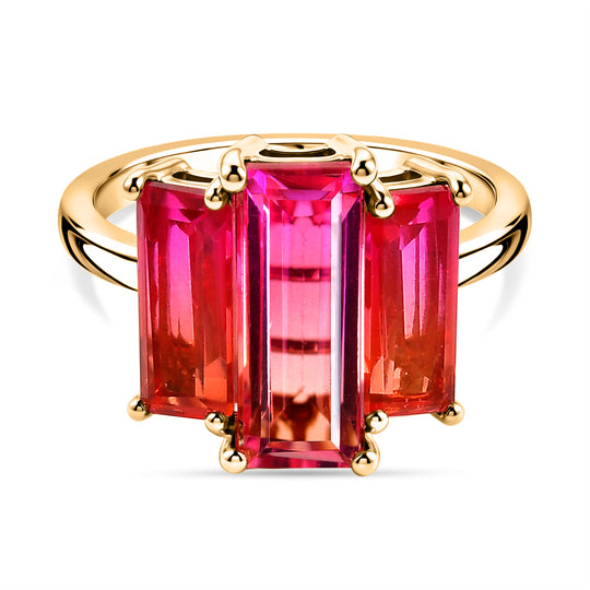 D'Joy Dreifacher Horizont Sunset Quarz Triplette Ring 925 Silber 750 Gelb Vergoldet (Größe 21.00) ca. 5.03 ct