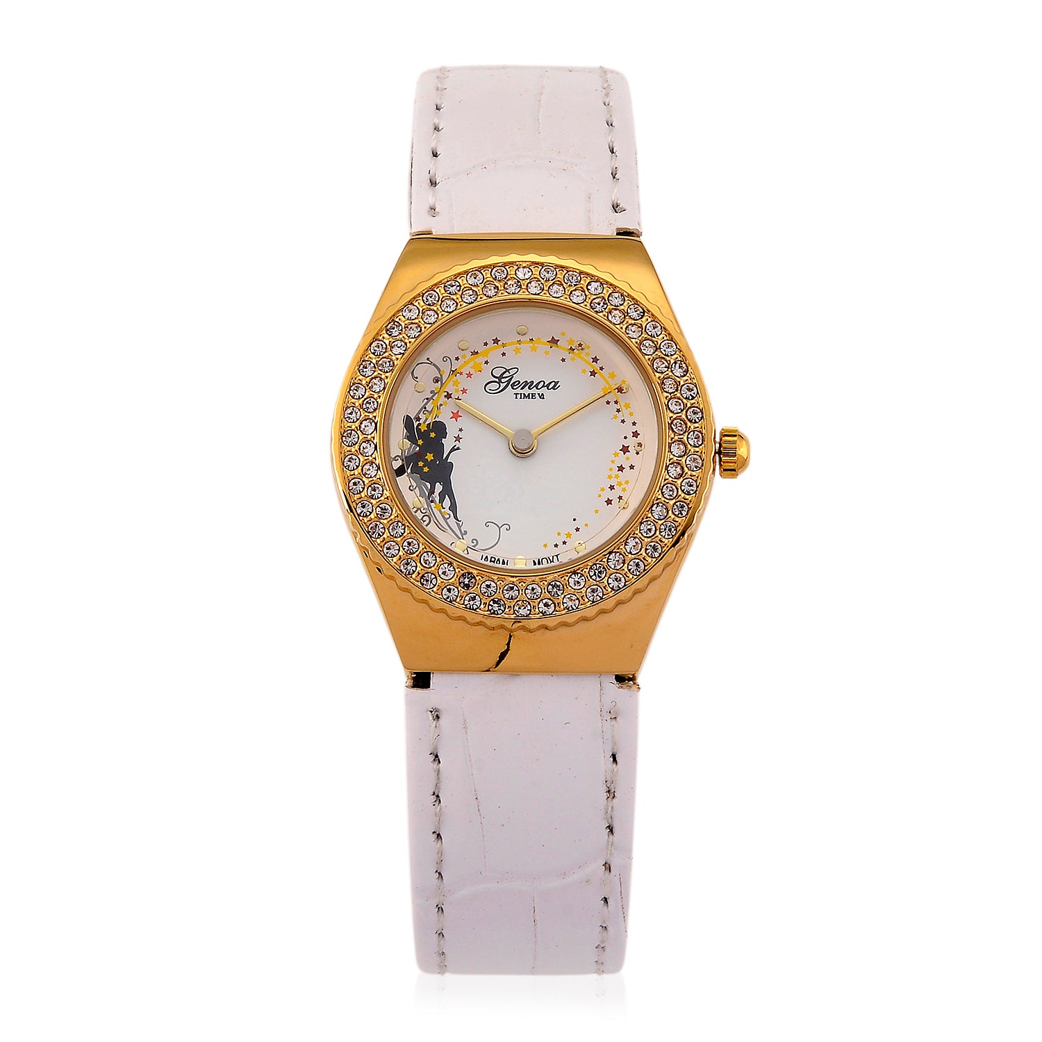 GENOA - J Francis gefertigt mit SWAROVSKI Weißer Swarovski Kristall Uhren 23 cm Reine Legierung IP-Gelbbeschichtung