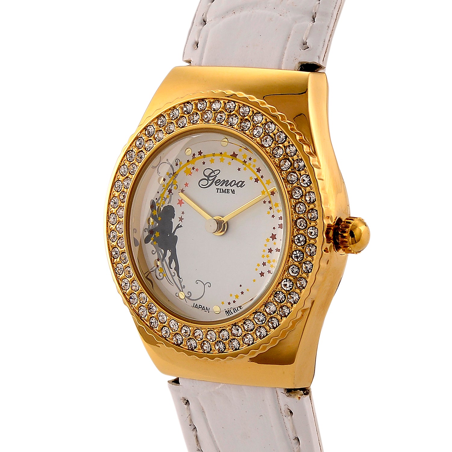 GENOA - J Francis gefertigt mit SWAROVSKI Weißer Swarovski Kristall Uhren 23 cm Reine Legierung IP-Gelbbeschichtung