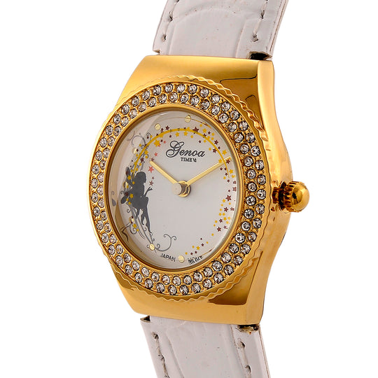 GENOA - J Francis gefertigt mit SWAROVSKI Weißer Swarovski Kristall Uhren 23 cm Reine Legierung IP-Gelbbeschichtung