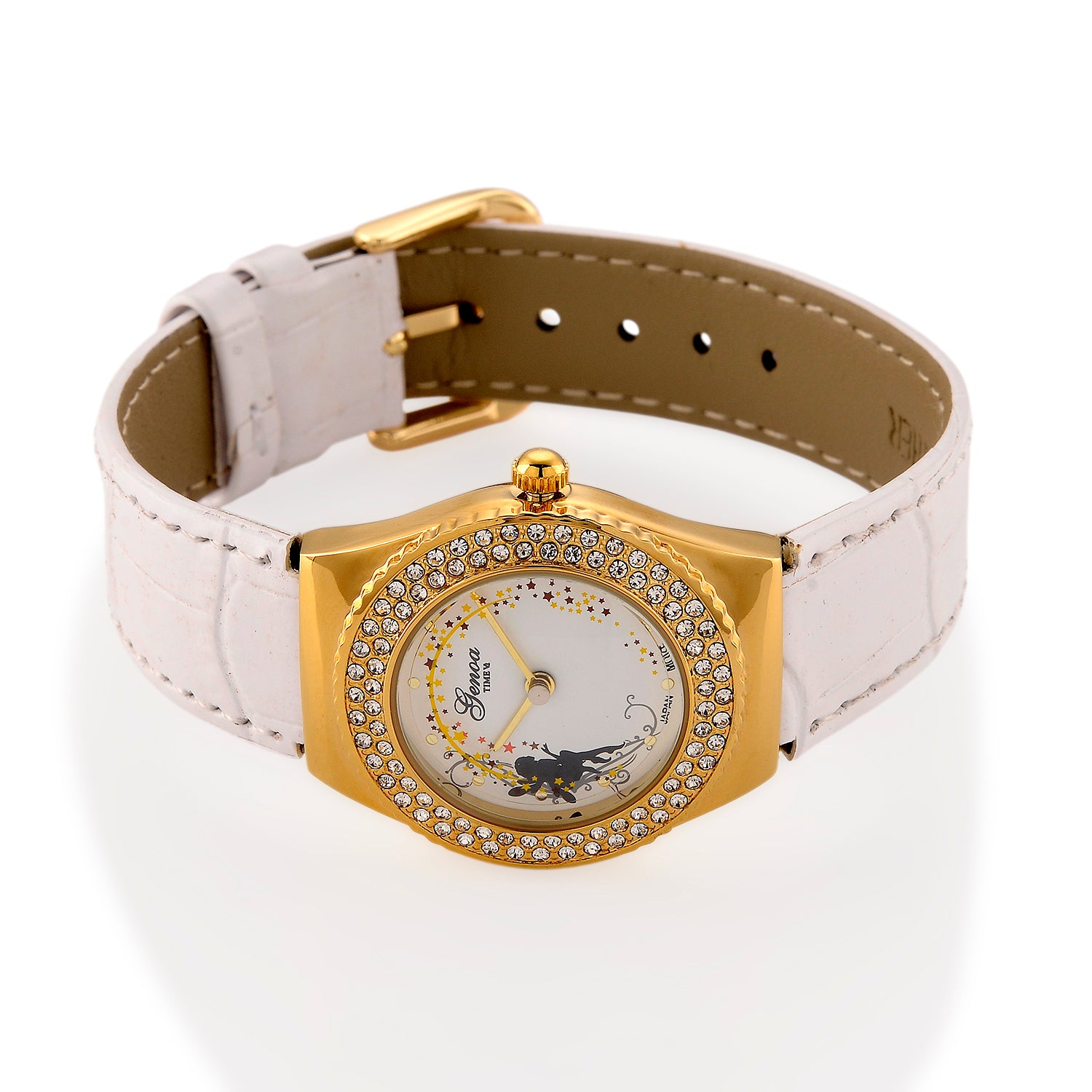 GENOA - J Francis gefertigt mit SWAROVSKI Weißer Swarovski Kristall Uhren 23 cm Reine Legierung IP-Gelbbeschichtung