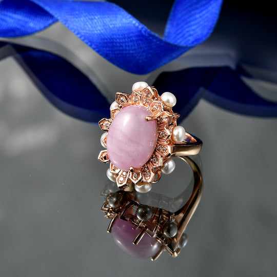 EVER TRUE Kunzit, Süßwasser Perle (4mm) Ring Nickelfreies Messing Roségoldfarben (Größe 20.00)