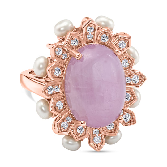 EVER TRUE Kunzit, Süßwasser Perle (4mm) Ring Nickelfreies Messing Roségoldfarben (Größe 20.00)
