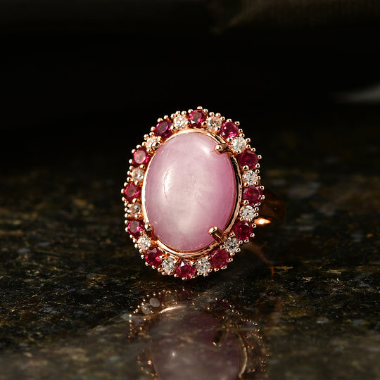EVER TRUE Kunzit, Natürlicher Rhodolith Granat Ring Nickelfreies Messing Roségoldfarben (Größe 16.00) ca. 13.22 ct