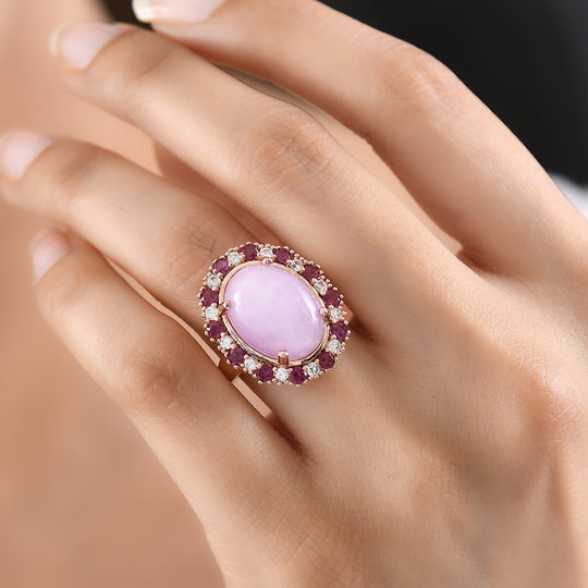 EVER TRUE Kunzit, Natürlicher Rhodolith Granat Ring Nickelfreies Messing Roségoldfarben (Größe 16.00) ca. 13.22 ct